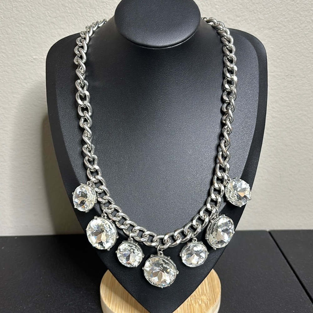 Clear Glass Dangle Cuban Link Chain Chunky Statement Necklace
